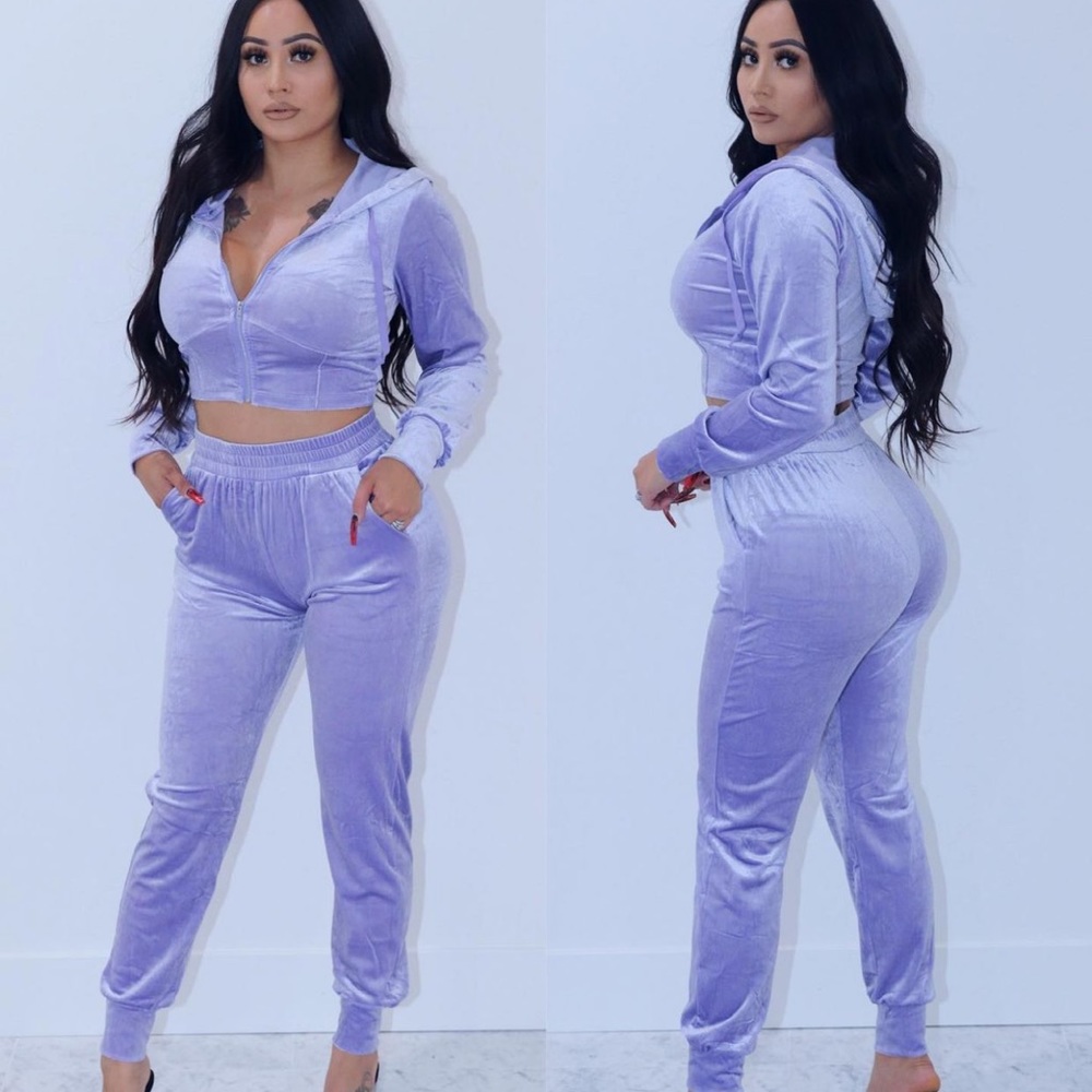 Satin velour pastel purple set Sz Sm